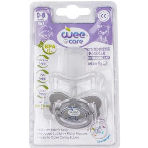 پستانک ارتودنسی درب‌دار سفید وی کر سایز یک کد P 124 wee care