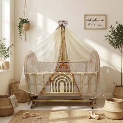 گهواره چوبی برند ماتاکیدز Mata kids مدل رنگین کمان (120*70)