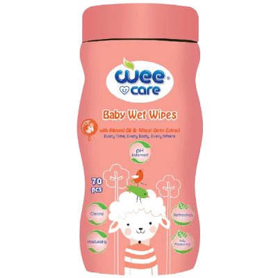 دستمال مرطوب کودک سیلندری  وی کر حاوی روغن بادام 72 عدد وی کر wee care