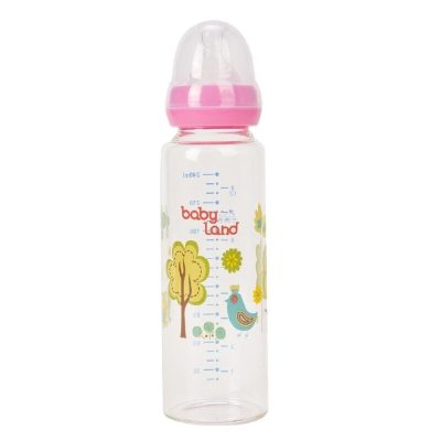 شیشه شیر پیرکس فاقد دسته 6 تا 18 ماه 240 ml دخترانه بی بی لند کد 462 بی بی لند babyland