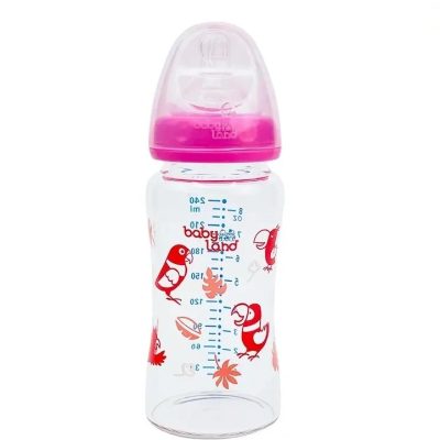 شیشه شیر پیرکس فاقد دسته 6 تا 18 ماه 240 ml دخترانه بی بی لند کد 373 بی بی لند babyland