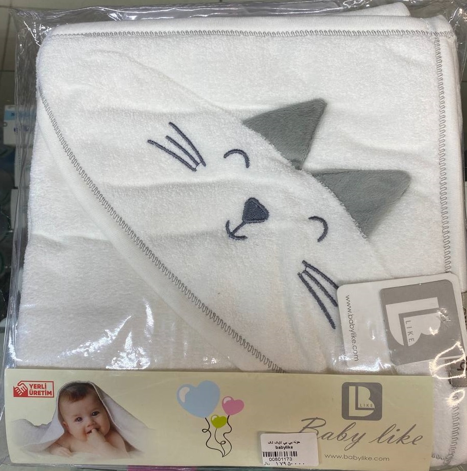 گربه حوله کلاهدار نوزادی بیبی لایک baby like طرح گربه - Image 1
